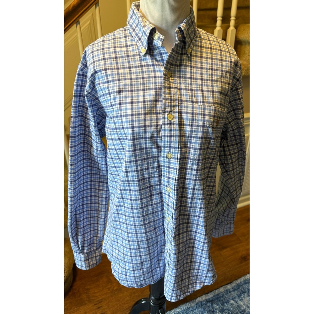 Ralph Lauren Slim Fit Stretch Oxford Plaid Button Down Shirt Blue Mens Medium